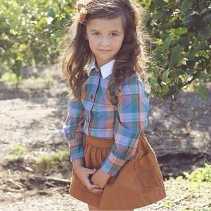 VTG Vintage little girls Plaid Collared button up shot